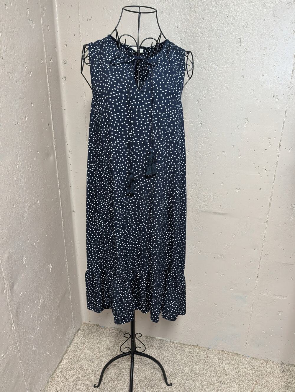 BeachLunchLounge Navy Polka Dot Tassel Ruffle Shift Dress
